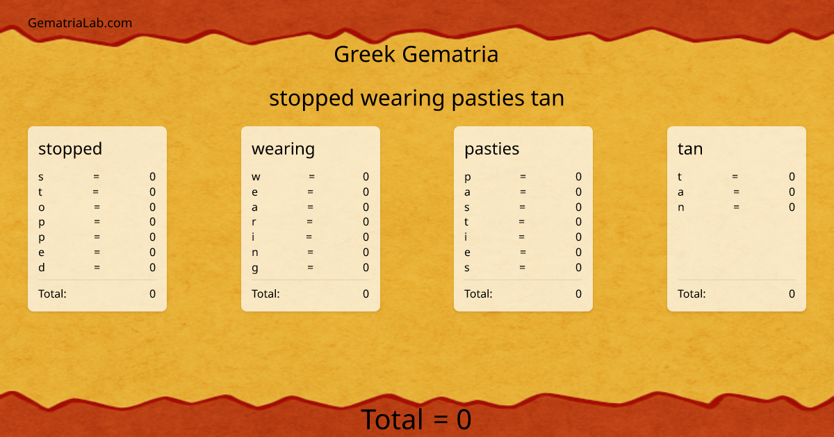 stopped wearing pasties tan in greek Gematria